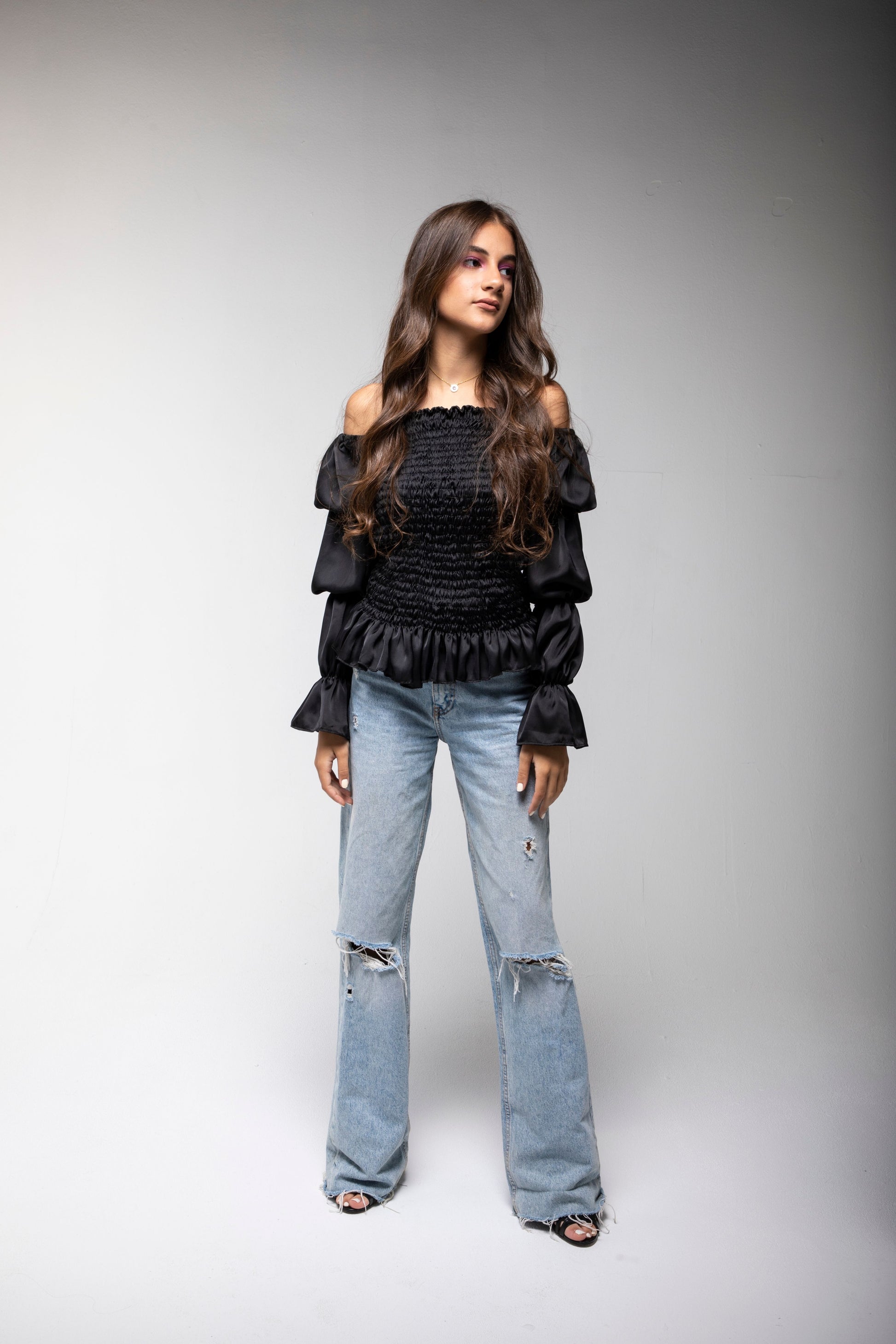 Black Cinched Waist Top