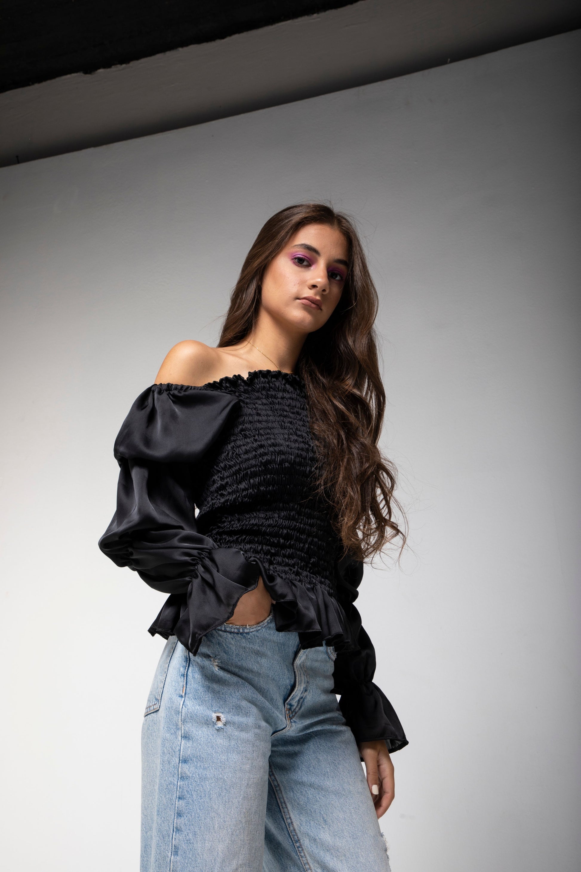 Black Cinched Waist Top